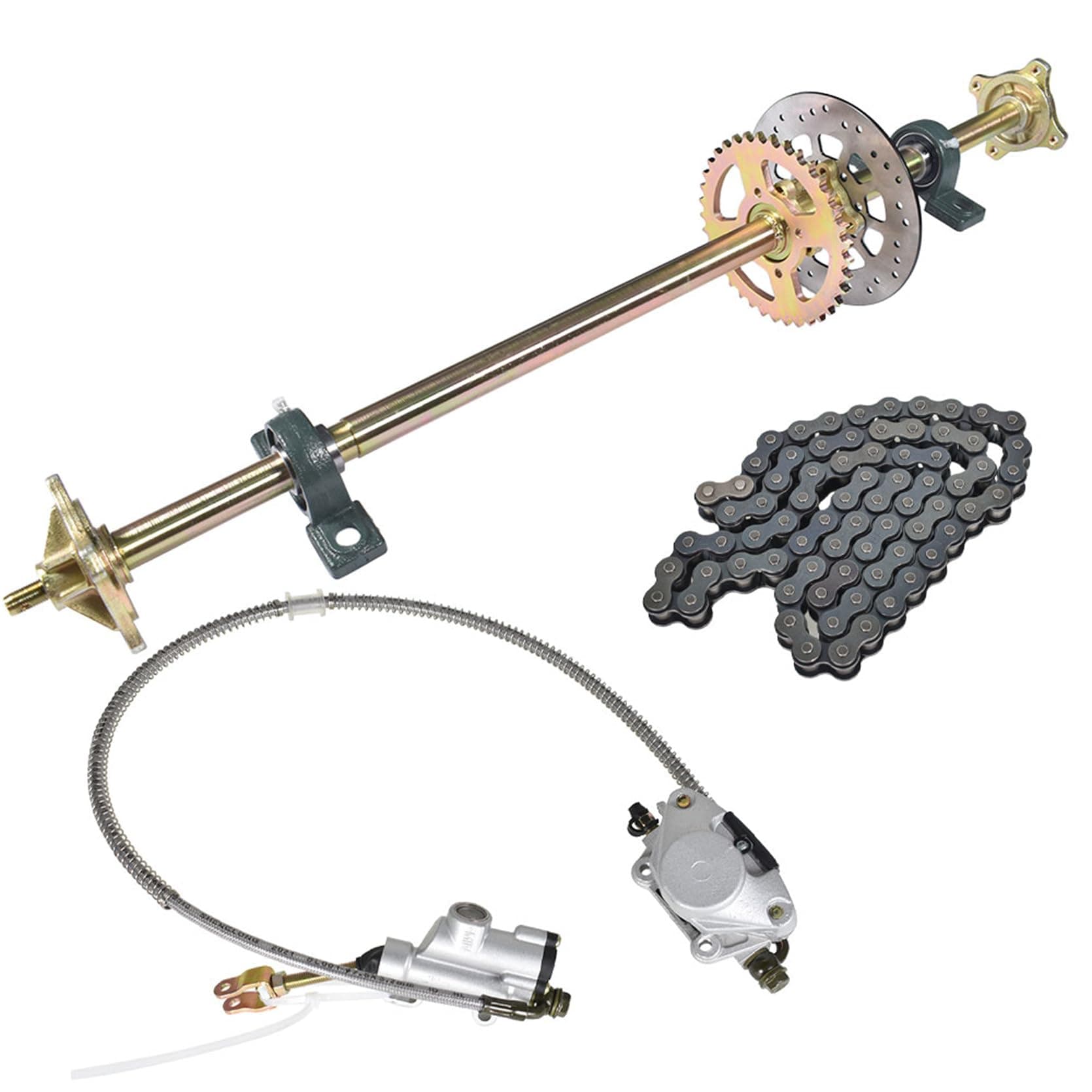44 Inch Rear Axle Kit with Pillow Blocks Sprocket & Brake Disc for Go Karts ATV Quads & Drift Trikes