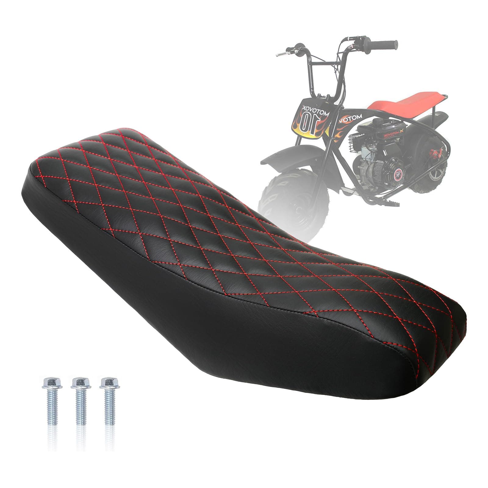 Diamond Stitch Retro Mini Bike Seat with Red Thread for Motovox MBX10 and Mototec 105cc