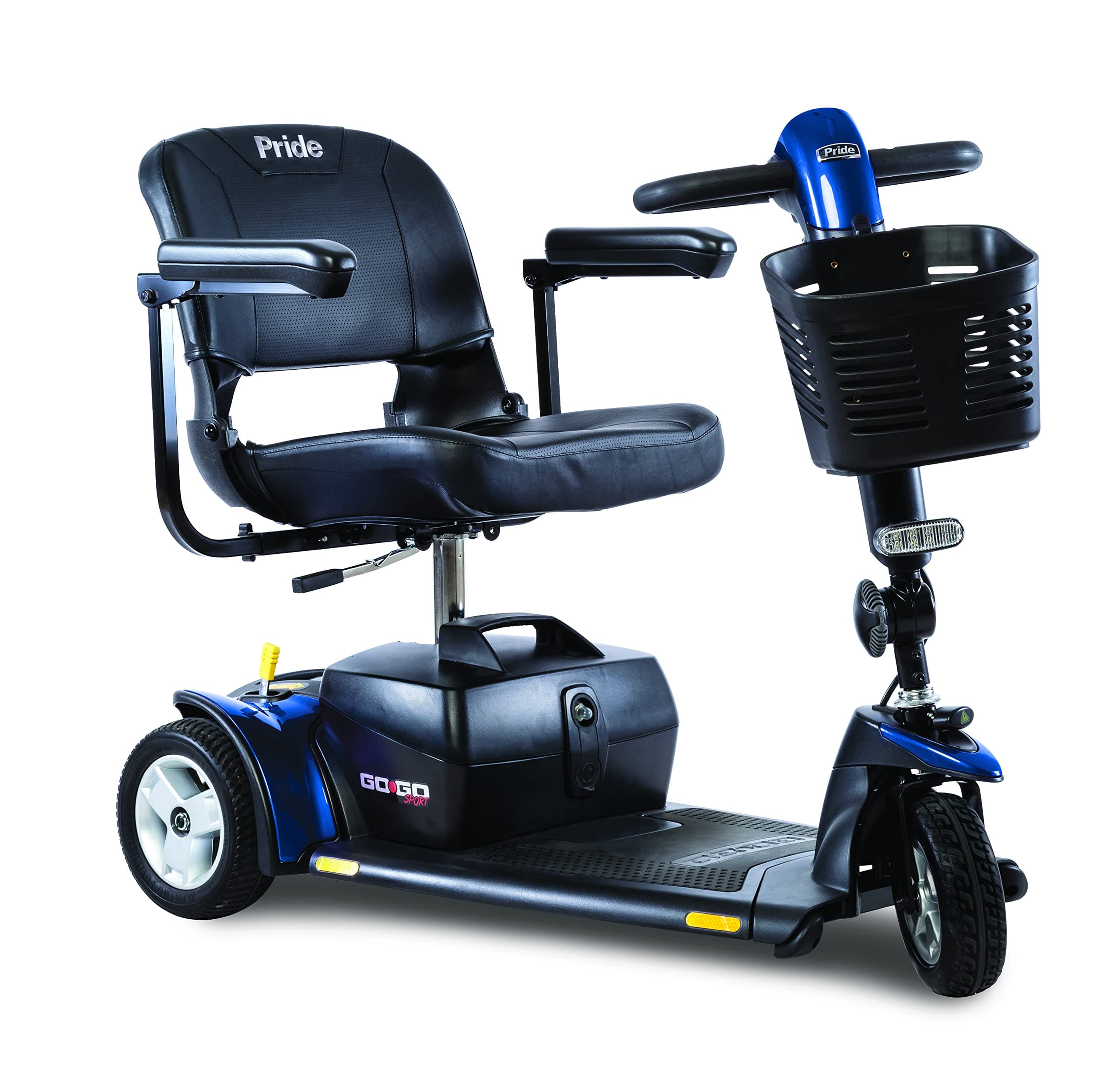 Pride Go Go Sport 3 Wheel Scooter withBasket, Cup Holder & Saddlebag, 18 AH Battery