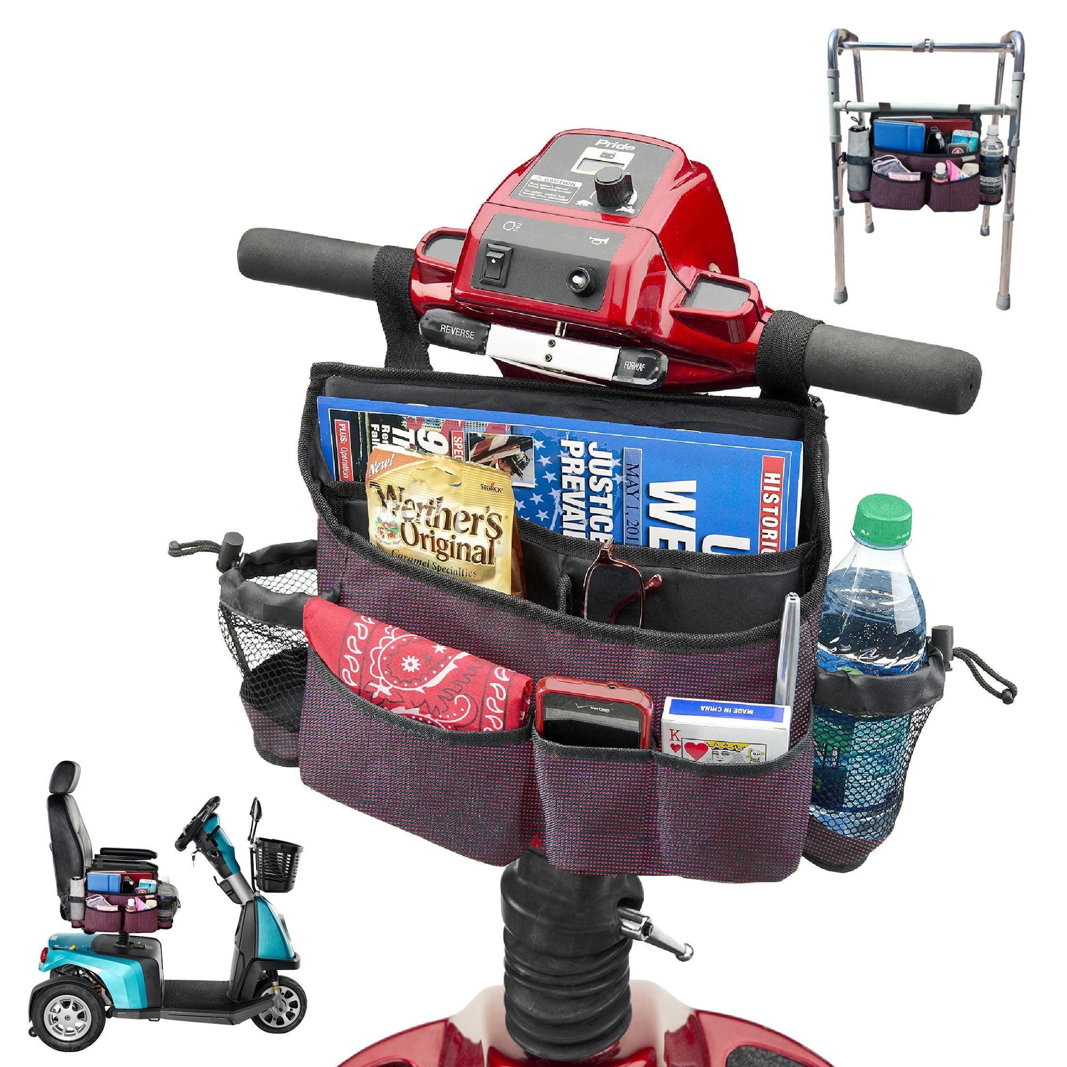 Walker Bag & Wheelchair Caddy with Cup Holders & Pockets, Secure Straps
